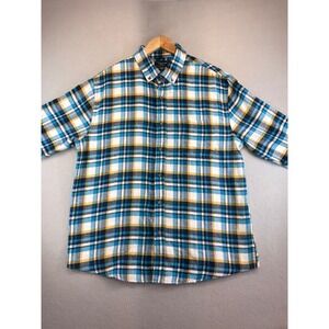 Visitor Premium Mens XL Blue Yellow Plaid Flannel Button Down Shirt Long Sleeve